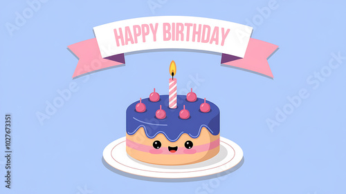 Cute blue and pink birthday cake with a candle on top, perfect for celebrating a special day. 

