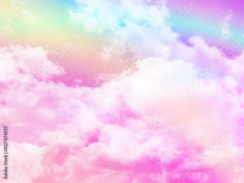 beauty sweet pastel pink and yellow colorful with fluffy clouds on sky. multi color rainbow image. abstract fantasy growing light