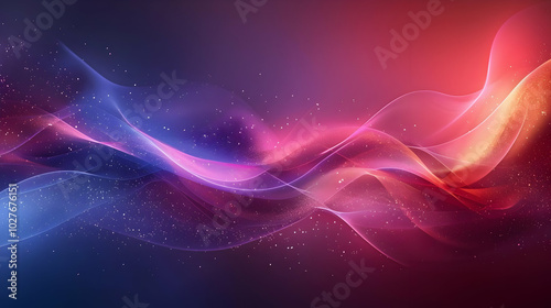 Abstract Background with Wavy Lines and Glowing Particles