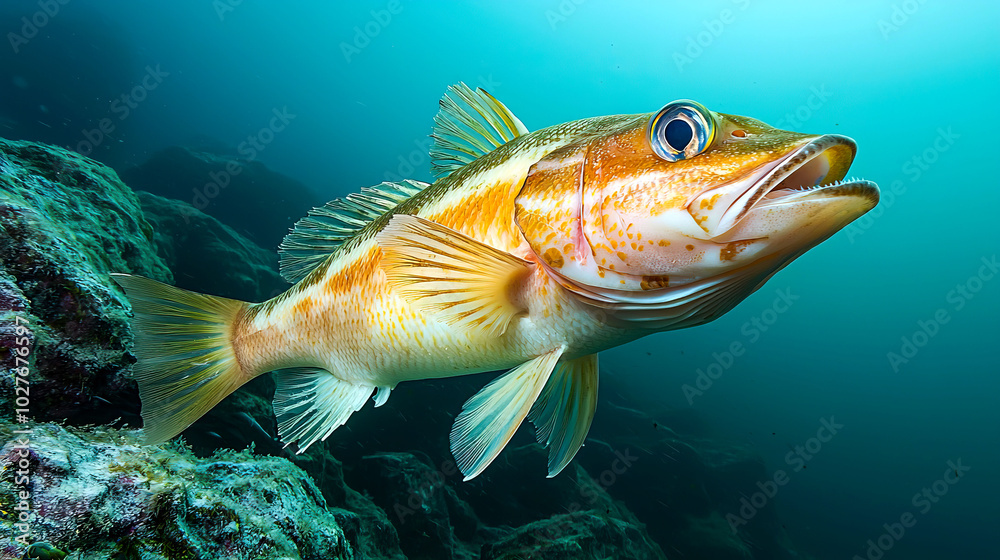 Fototapeta premium A vibrant fish swimming in clear ocean waters.