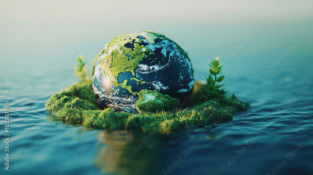 custom made wallpaper toronto digitalvibrant globe surrounded by lush greenery symbolizes environmental activism and sustainability. This captures essence of natures beauty and importance of protecting our planet