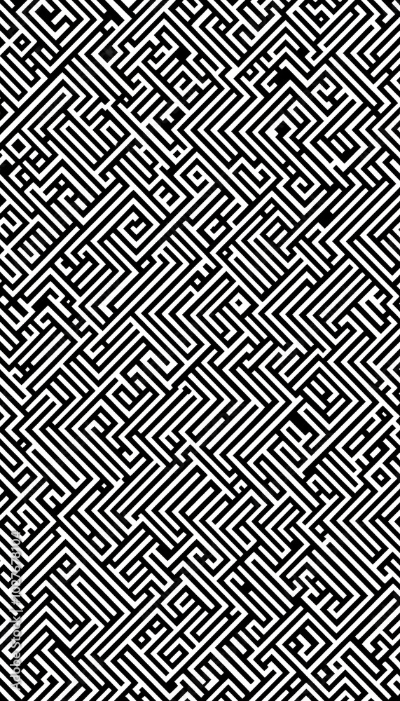 Intricate black and white maze pattern background with linear designs Intricate black and white maze pattern background with linear designs