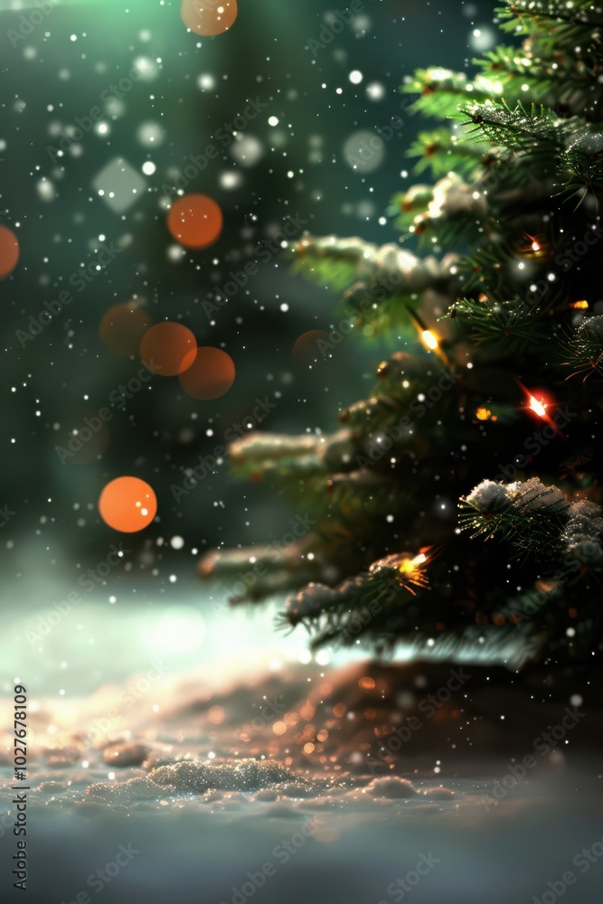 a christmas tree is shown in the snow