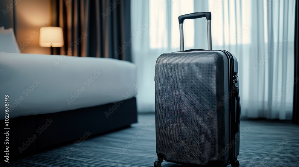 Fototapeta premium Modern Hard-shell Luggage in Hotel Room