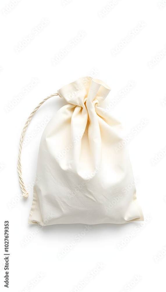 Collage of empty and filled white drawstring bag isolated on white isolated with white highlights, png Collage of empty and filled white drawstring bag isolated on white isolated with white highlights, png