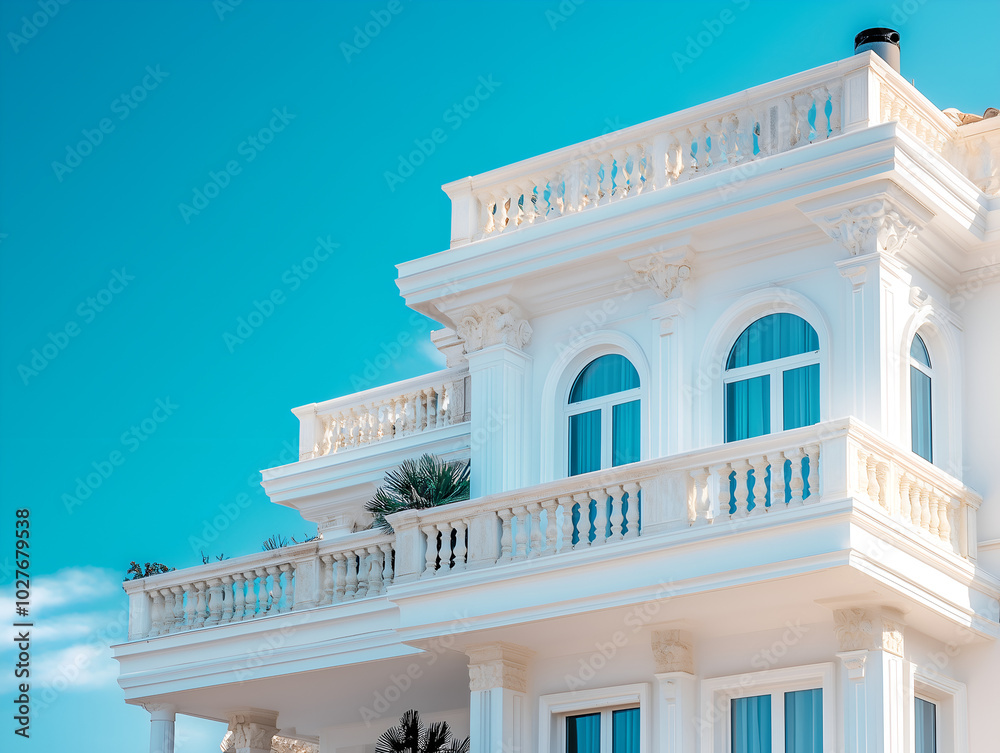 Fototapeta premium Close-up of Luxury White Villa with Balcony