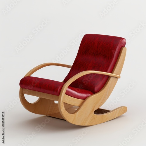 a rocking chair with red leather upholstered