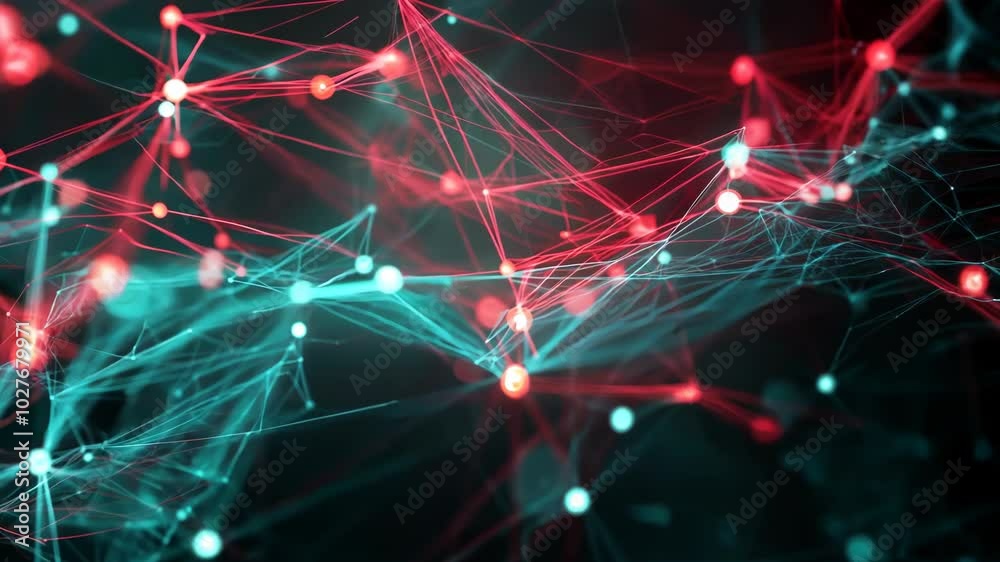 Abstract background with red and blue glowing lines, dots, and bokeh. Abstract background with red and blue glowing lines, dots, and bokeh.