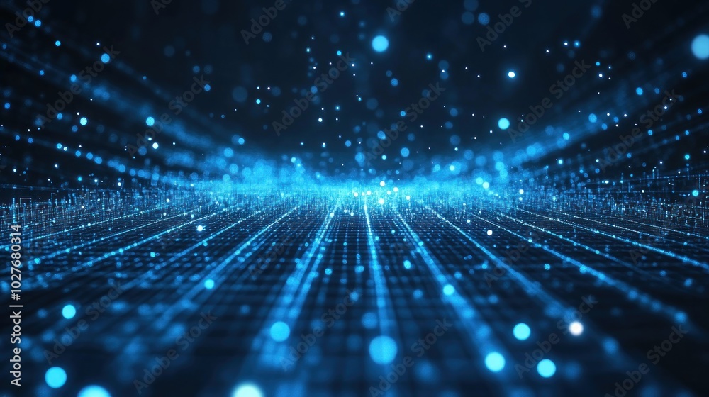 Digital Particles in Motion with Blue Light Effects Digital Particles in Motion with Blue Light Effects