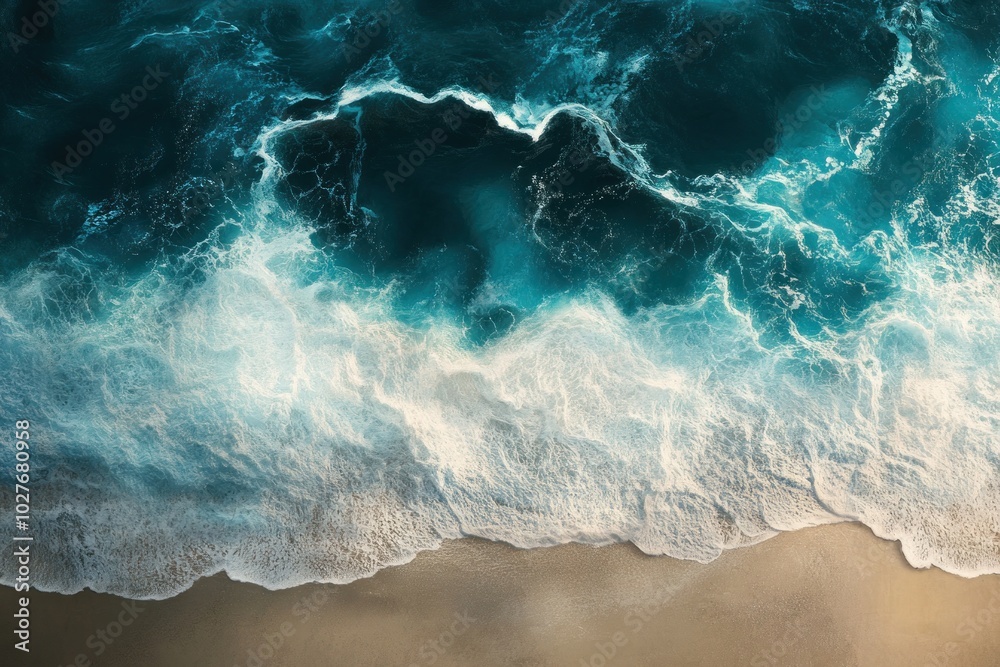 Obraz premium Aerial View of Beautiful Ocean Waves and Sandy Beach