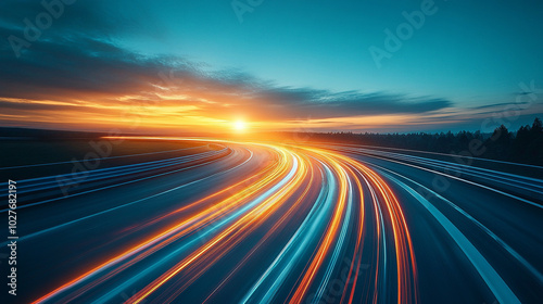 dynamic futuristic scene illustrating speed and motion with vibrant blue and red rays. This image symbolizes technological advancement, innovation, and the energy of modern life