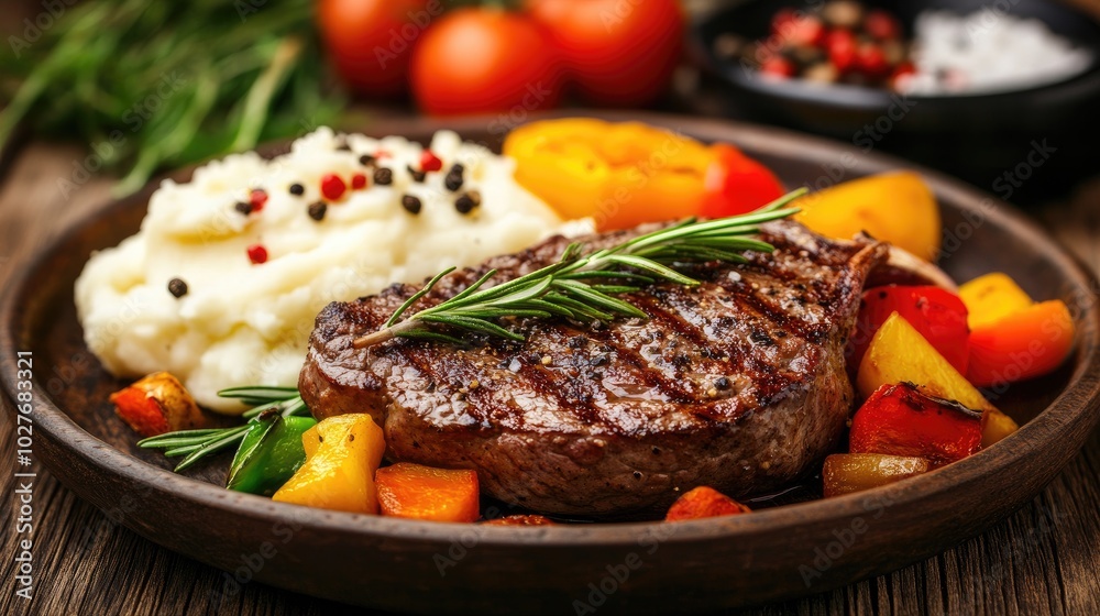 Grilled Steak with Vegetables and Mashed Potatoes Grilled Steak with Vegetables and Mashed Potatoes