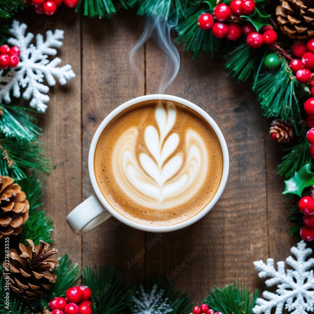 Christmas still life decorations with a cup of coffee Christmas still life decorations with a cup of coffee