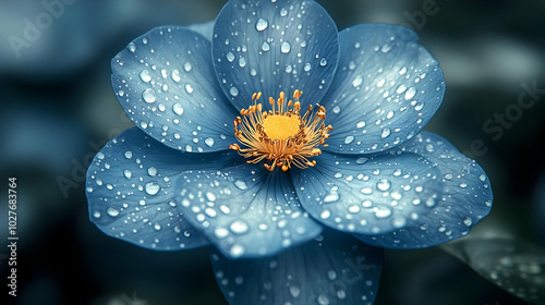 Blue Flower with Dew Drops Illustration