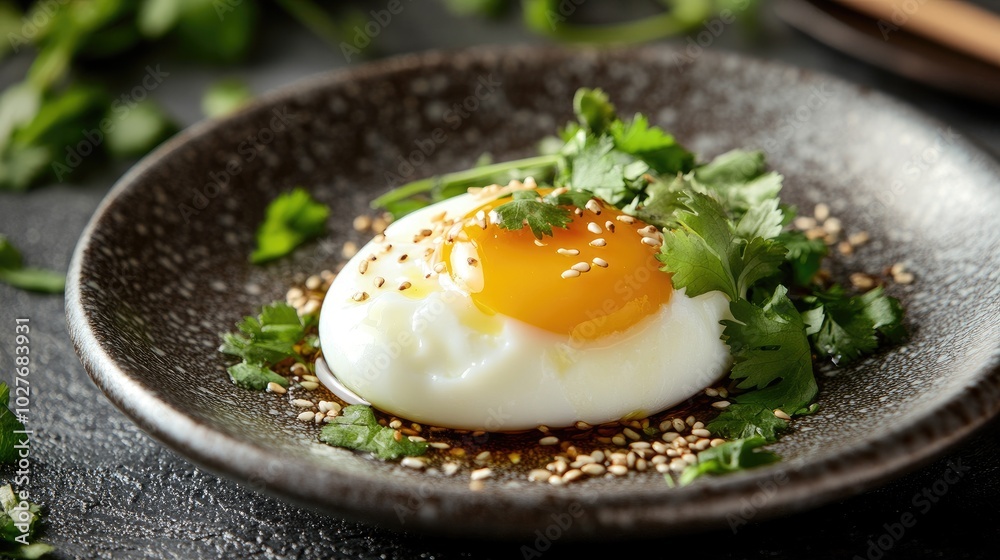 Delicious Poached Egg with Fresh Herbs and Sesame Seeds Delicious Poached Egg with Fresh Herbs and Sesame Seeds