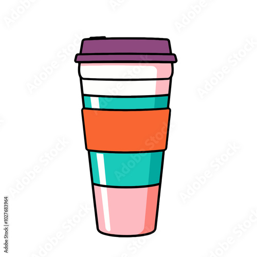 Colorful Cartoon To Go Coffee Cup Illustration