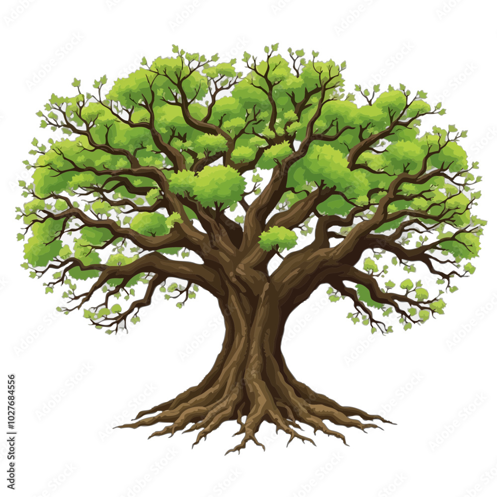 Fototapeta premium Large Oak Tree With Spreading Branches Illustration