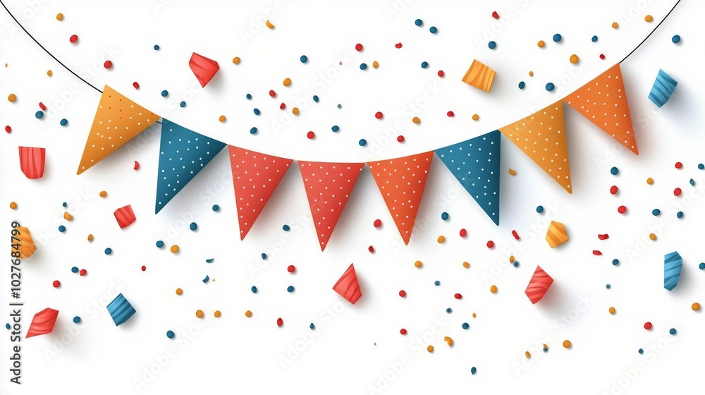 Fototapeta premium Colorful party decorations with confetti and bunting for a festive celebration