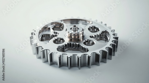 Rusty gears arranged in a decorative pattern on a white background creating a...