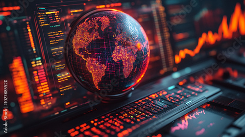 holographic globe displaying a world map illuminated by glowing data points, symbolizing global connectivity, technological advancement, and the digital representation of geographic information