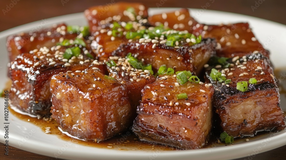 Savory Glazed Pork Belly with Sesame and Green Onion Savory Glazed Pork Belly with Sesame and Green Onion