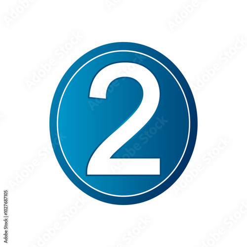 Button with number two on white background. Vector illustration.