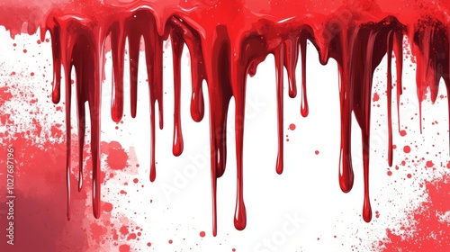 Dripping red paint creating a visually striking effect on a white background