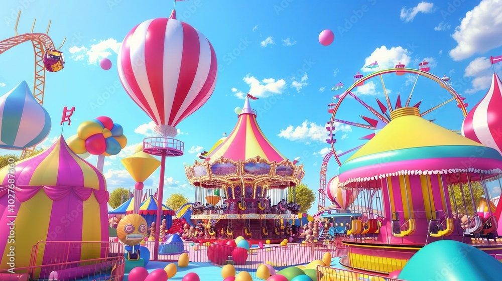 Visitors delight in a fun-filled day at the amusement park, exploring colorful rides, games, and attractions under a sunny sky. Generative AI Visitors delight in a fun-filled day at the amusement park, exploring colorful rides, games, and attractions under a sunny sky. Generative AI