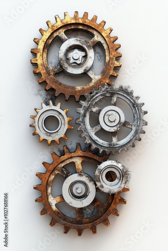 Detailed arrangement of metallic gears showcasing precise engineering and des...