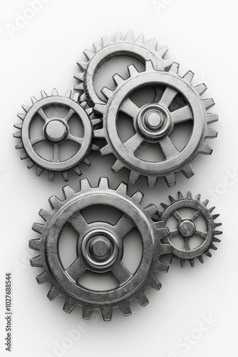 Detailed arrangement of metallic gears showcasing precise engineering and des...