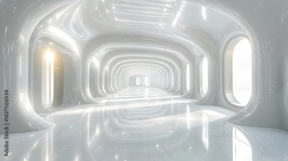Obraz premium White Abstract 3D Tunnel with Windows