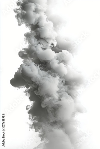 Dense white smoke rising vertically against a bright background in a surreal ...