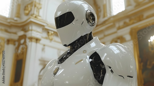 White Robot in a Luxurious Setting 3D Illustration