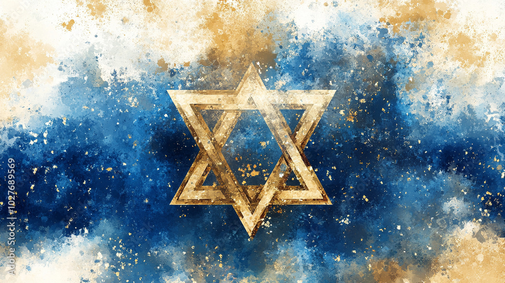 Jewish flag with the Star of David waves gracefully against a clear blue sky, symbolizing Jewish identity, faith, and unity in a modern and clean design Jewish flag with the Star of David waves gracefully against a clear blue sky, symbolizing Jewish identity, faith, and unity in a modern and clean design