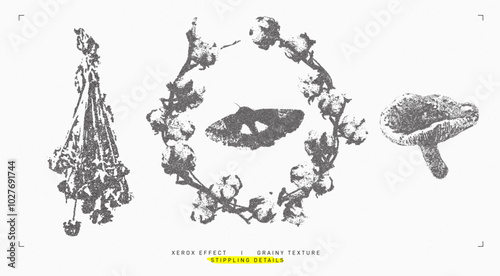 Halloween vector illustration collection. Trendy stippling photocopy effect