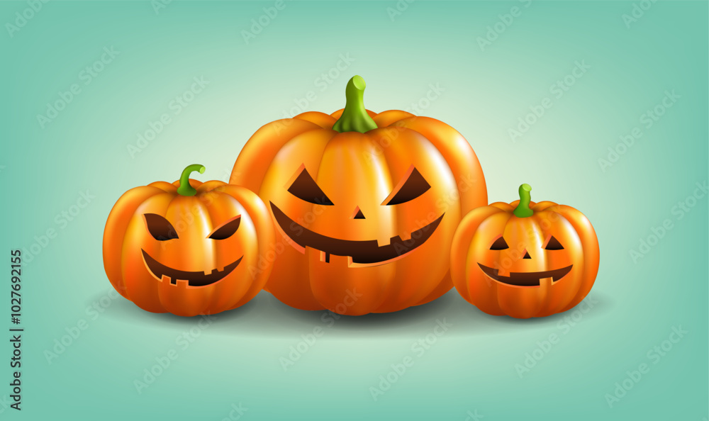 Fototapeta premium Halloween Banner With Orange Pumpkins
