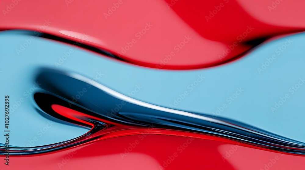 A red and blue wave with a silver line A red and blue wave with a silver line