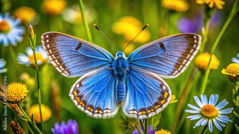 Aerial View of Hauhechelbluling Butterfly in Natural Habitat - Polyommatus Icarus Aerial View of Hauhechelbluling Butterfly in Natural Habitat - Polyommatus Icarus