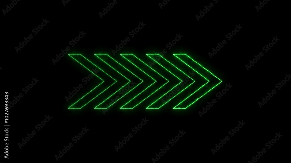 Abstract right direction concept icon neon glowing orange color 4k illustration on black background. Abstract right direction concept icon neon glowing orange color 4k illustration on black background.