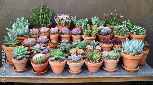 Wallpaper Mural Variety of potted succulents and cacti arranged on a shelf Torontodigital.ca