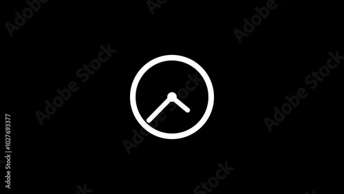 clock icon white color 4k illustration. black background 24 hour fast digital clock.