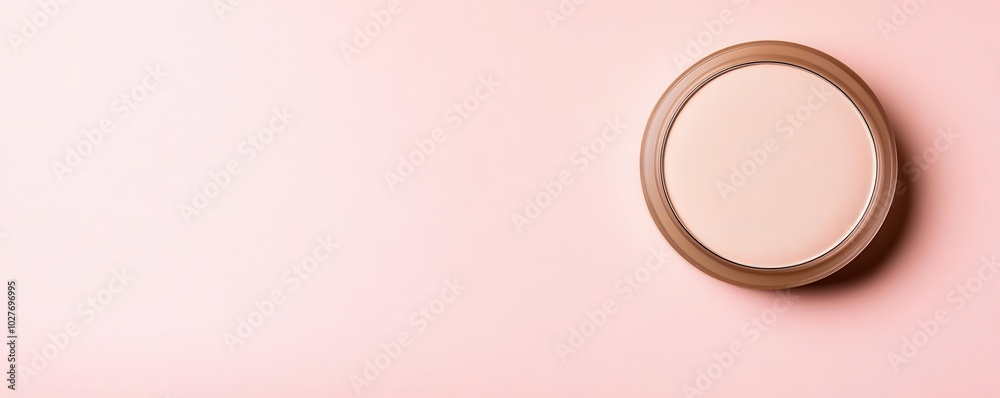 Compact powder with a flawless smooth surface, set against a soft pink background, modern beauty ad concept Compact powder with a flawless smooth surface, set against a soft pink background, modern beauty ad concept