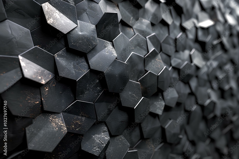 A close up of a wall made of black hexagons A close up of a wall made of black hexagons