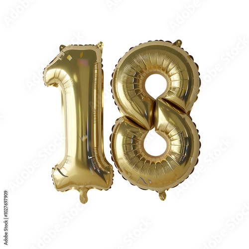 Gold Number 18 Balloon with Party Confetti photo