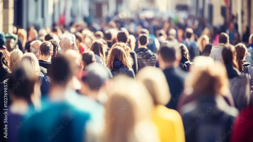 A Vivid Crowded Urban Street Scene, Displaying Diverse Faces Across Multiple Age Groups and Ethnicities, Highlighting the Aging Society Issue, Providing Extensive Copy Space for Text or Design Element A Vivid Crowded Urban Street Scene, Displaying Diverse Faces Across Multiple Age Groups and Ethnicities, Highlighting the Aging Society Issue, Providing Extensive Copy Space for Text or Design Element