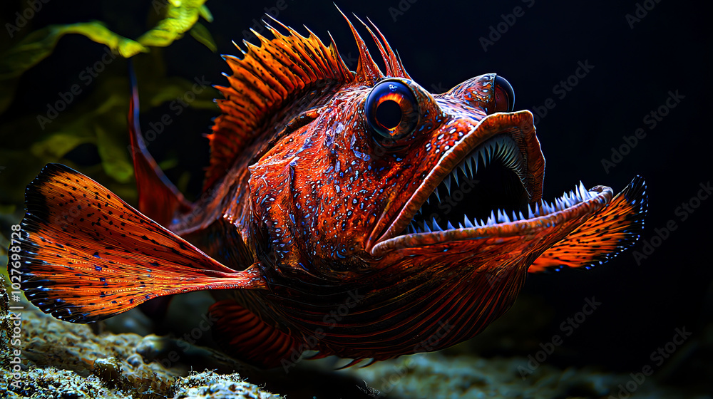 Fototapeta premium Vibrant underwater fish with striking features.