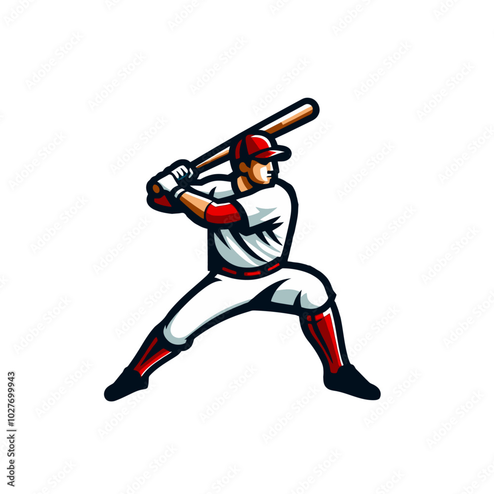 Baseball player isolated vector illustration. Modern style mascot. Baseball player isolated vector illustration. Modern style mascot.