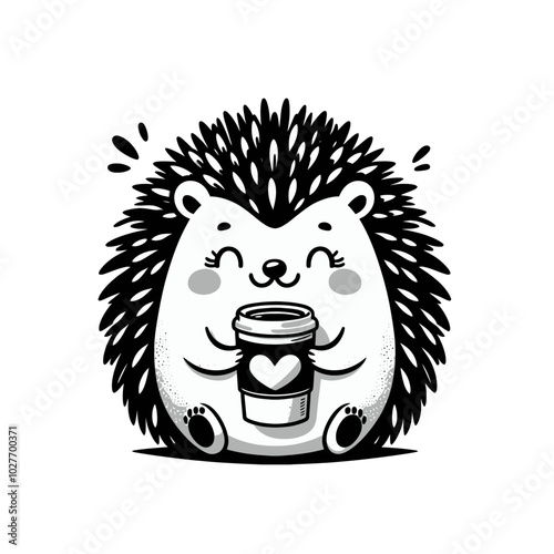 adorable hedgehog drinking coffee for breakfast vector illustration