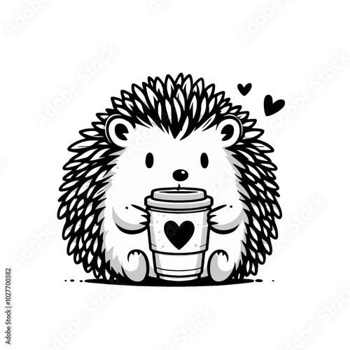 adorable hedgehog drinking coffee for breakfast vector illustration