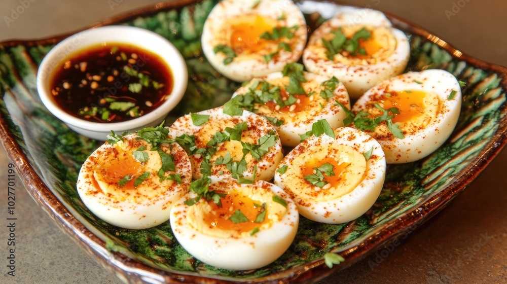 Delicate Soft-Boiled Eggs with Flavorful Garnish Delicate Soft-Boiled Eggs with Flavorful Garnish
